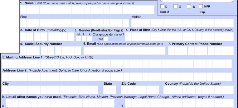 The personal information section of a DS-82.