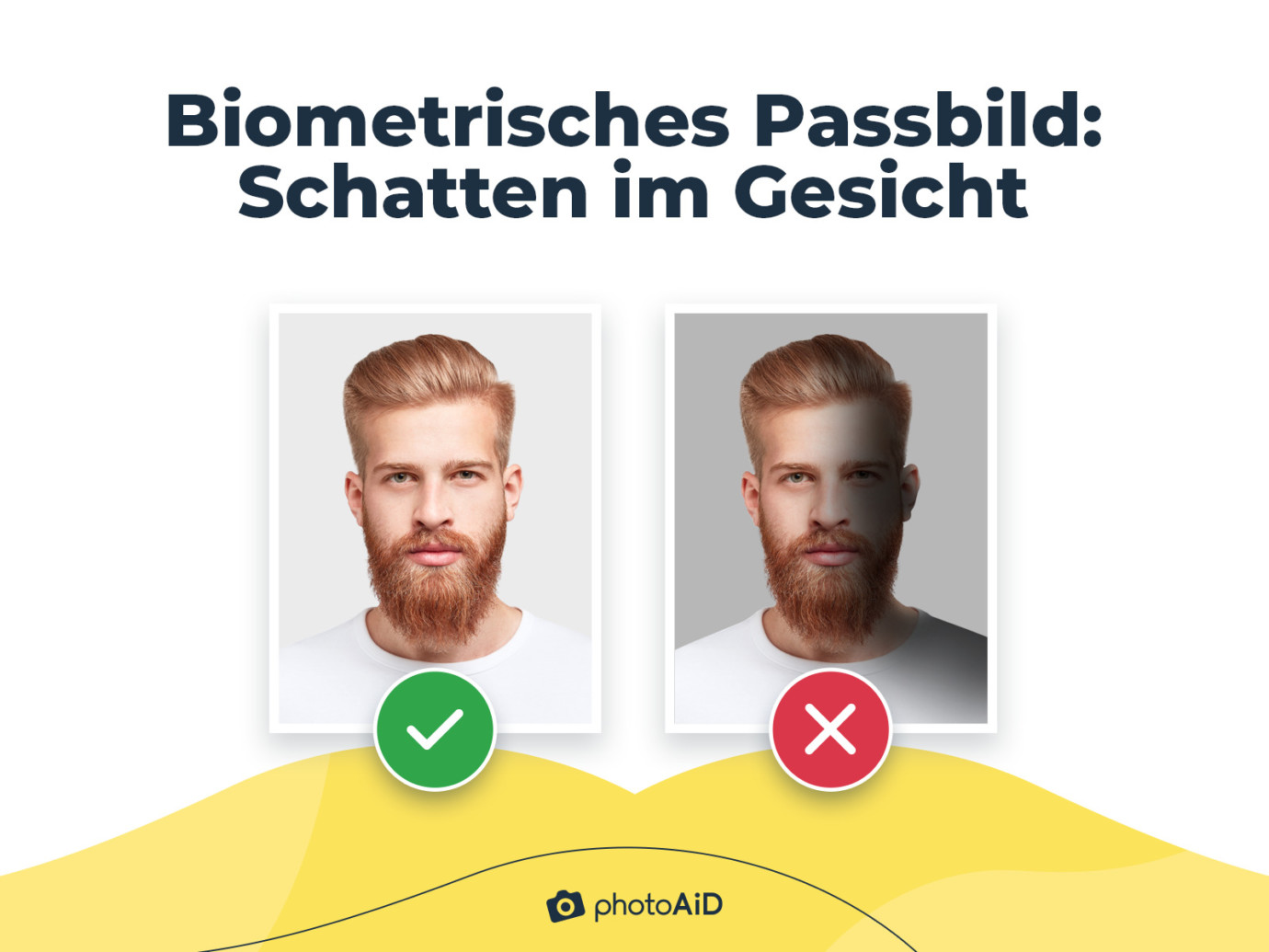 Passbild eines jungen Mannes mit blondem Bart: einmal mit und einmal ohne Schatten im Gesicht.